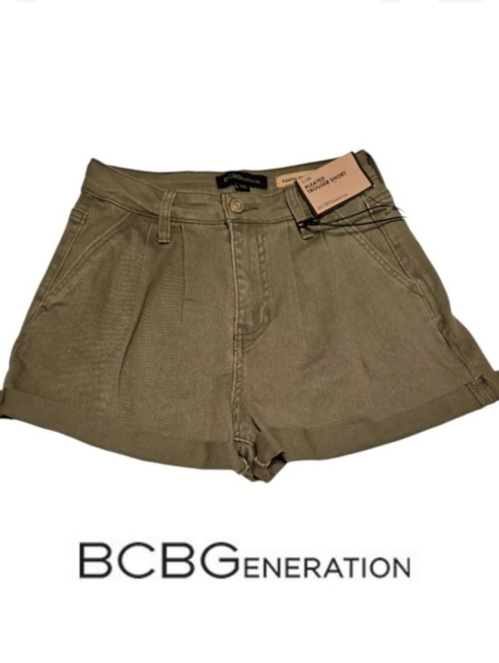 BCBGeneration Pleated Trouser Shorts - Olive Green - Casual - Size 1/25